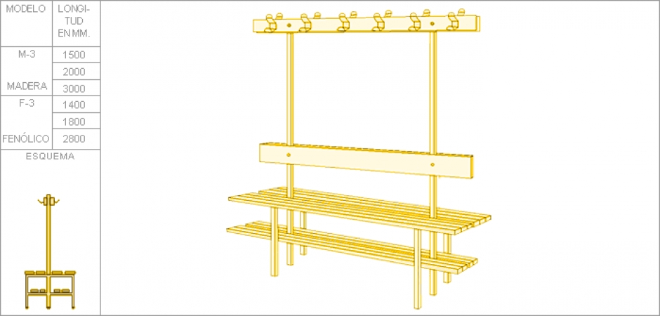 B3. Double bench with shoe rack, back and hanger  